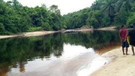 Sungai Seimanggaris yang menjadi lokasi tenggelamnya buruh PT NJL asal Kupang NTT, Roni Atonis (23).