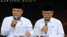 Paslon BAHAGIA saat tampil di debat perdana yang digelar salah satu TV swasta di Jakarta, Senin (4/11/2024).