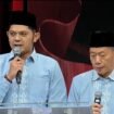 Paslon GAAS di debat perdana yang digelar stasiun TV swasta di Jakarta, Senin (4/11/2024).