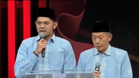 Paslon GAAS di debat perdana yang digelar stasiun TV swasta di Jakarta, Senin (4/11/2024).