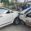 Kondisi mobil Kepala BNNK Nunukan yang ditabrak pengemudi sakau di depan Lapangan Futsal Champion, Nunukan Timur, Jumat (15/11/2024).