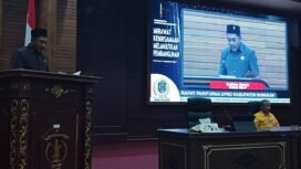 Anggota DPRD Nunukan dari PDIP, Sadam Husein membacakan pandangan fraksi dalam rapat paripurna, Kamis (14/11/2024).