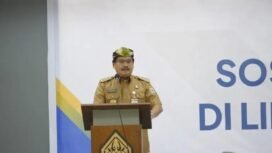 Pjs Gubernur Kaltara, Togap Simangunsong, saat memberi sambutan di sosialisasi SP4N - LAPOR,