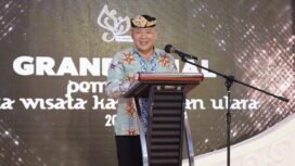Kadis Pariwisata Pemprov Kaltara, Njau Anau, saat memberikan sambutan di malam grand final duta wisata Kaltara 2024, di Tanjung Selor,