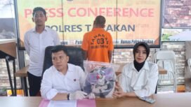 Jumpa Pers kasus pelecehan seksual ayah tiri berusia 50 tahun di Tarakan terhadap anak gadisnya 14 tahun, di Polres Tarakan. (dok.Polres Tarakan).