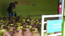 Tumpukan tabung LPG melon/subsidi di salah satu agen penyalur Nunukan,