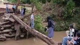 Video siswa SMAN I Krayan Selatan membantu temannya menyeberang sungai dengan ranting kayu viral di Medsos,