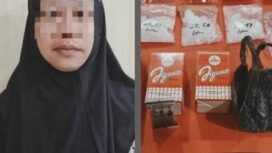DEV (38), TKW yang diamankan polisi karena menyelundupkan 378 gram sabu sabu dari Malaysia,