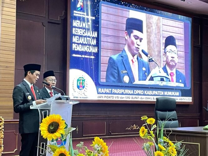 
					Penyampaian pidato Bupati dan Wakil Bupati Nunukan, Irwan Sabri - Hermanus, di sidang Paripurna, Rabu (5/3/2025).