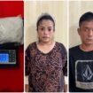 Sepasang suami istri yang diamankan Satreskoba Nunukan di dermaga Aji Putri. Keduanya membawa 44 gram sabu sabu dari Malaysia.
