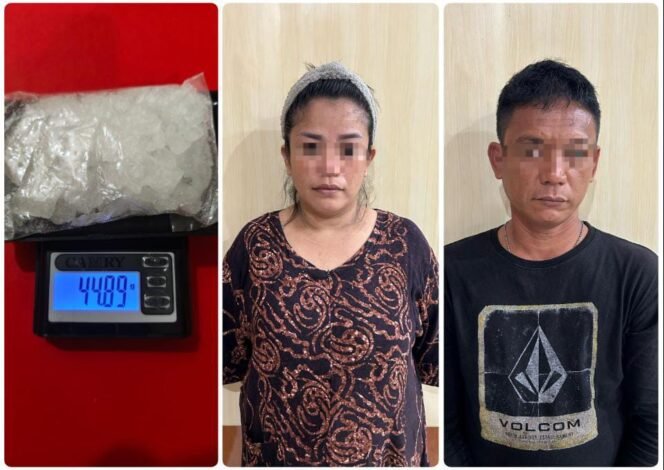 
					Sepasang suami istri yang diamankan Satreskoba Nunukan di dermaga Aji Putri. Keduanya membawa 44 gram sabu sabu dari Malaysia.