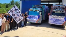 Wakil Bupati Nunukan, Hermanus melaunching ekspor rumput laut perdana ke Korea Selatan oleh PT Kebula Raya Bestari, Minggu (25/5/2025).