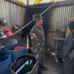 Dandim 0911/NNK Letkol Inf Albert Frantesca Hutagalung meninjau rumah seng milik eks TKI Malaysia yang menjadi sasaran bedah rumah TMMD 124 Wiltas 2025.