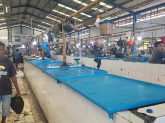 Ilustrasi : Lapak lapak penjual ikan di Pasar Jamaker yang kosong.