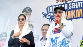 Anggota DPR RI Komisi VII sekaligus Ketua Tim Penggerak PKK Provinsi Kalimantan Utara, Rachmawati Zainal bersama Ketua Tim Penggerak PKK Kabupaten Nunukan, Andi Annisa Muthia Irwan dalam Sebuah training dan wokshop membahas ‘Langkah Sehat UMKM Cerdas Kelola Keuangan Digital, UMKM Perbatasan Naik Kelas’ di PLBN Sebatik, Sabtu (23/8/2025). Dok.Prokopim.
