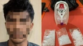 A (26), warga Jalan Cik Di Tiro, Nunukan Timur, dibekuk polisi saat mengedarkan 10,19 gram sabu di Jalan Makam Pahlawan, Nunukan Barat, Rabu (23/7/2025). Dok.Polres Nunukan.