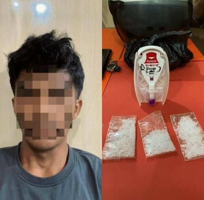 
					A (26), warga Jalan Cik Di Tiro, Nunukan Timur, dibekuk polisi saat mengedarkan 10,19 gram sabu di Jalan Makam Pahlawan, Nunukan Barat, Rabu (23/7/2025). Dok.Polres Nunukan.