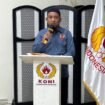 Ketua KONI Nunukan, Samran Nur Alim saat memberi sambutan di RKT 2025, di Hotel Lanfin, Minggu (7/9/2025)