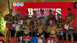 Para atlet yang berlaga di Benuanta Muscle Fighter di Tarakan, Minggu (19/10/2025).