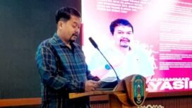 Ketua KONI Nunukan terpilih, Muhammad Yasin, saat membacakan visi misi dalam pemilihan Ketua KONI Nunukan periode 2025 - 2029, di Lantai 5 Kantor Bupati Nunukan, Sabtu (4/10/2025).