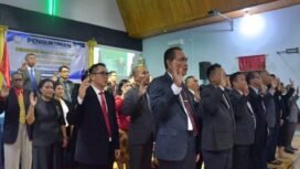 Pengukuhan Pengurus Badan Musyawarah antar Gereja (BAMAG) Kabupaten Nunukan Periode 2025 – 2028, di Gereja Bethel Tabernakel (GBT) Sola Gratia, Senin (24/11/2025). Dok.Prokopim.