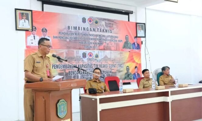 
					Plt Sekretaris Daerah Kabupaten Nunukan, Raden Iwan Kurniawan, membuka Bimbingan Teknis (Bimtek) BPBD terkait Pengkajian Kebutuhan Pasca Bencana (Jitupasna), Rencana Rehabilitasi dan Rekonstruksi Pasca Bencana (R3P), serta Penguatan Kapasitas Tim Reaksi Cepat (TRC) Kabupaten Nunukan, di Ruang Diklat BKPSDM Nunukan, Senin (24/11/2025). Dok.Prokopim.
