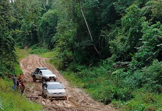 
					Pergeseran PLTD dari Long Bawan ke Long Layu. Mobil sempat terjebak lumpur, perjalanan memakan waktu 5 jam. Dok.Oktafianus.