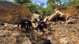 Satuan Brimob Kompi 2 Batalyon B Pelopor, Polda Kaltara, membangun kembali jembatan Kampung Loudres , Desa Sungai Limau RT. 14 Kecamatan Sebatik Tengah, Pulau Sebatik, Nunukan, Kalimantan Utara. Dok.Polda Kaltara.