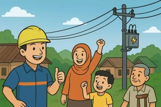 
					Ilustrasi : ekspresi warga desa mendapat pemasangan listrik gratis. Dok.ESDM Kaltara.