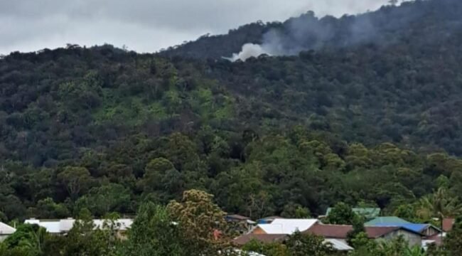 Asap putih membumbung tinggi diduga berasal dari pesawat yang jatuh. Dok.Jerry.