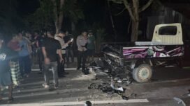 Laka lantas di Nunukan Selatan. Pengendara motor diduga mabuk menabrak mobil pikap yang terparkir di bahu jalan. Dok.Polres Nunukan.