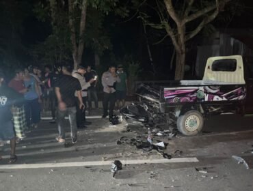 Laka lantas di Nunukan Selatan. Pengendara motor diduga mabuk menabrak mobil pikap yang terparkir di bahu jalan. Dok.Polres Nunukan.