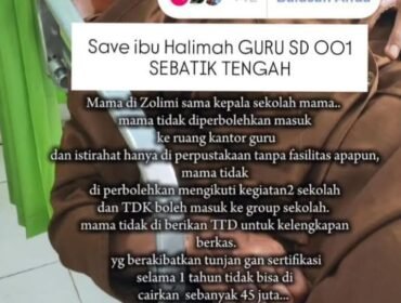 Unggahan medsos yang sedang menjadi sorotan tajam masyarakat Nunukan. Guru SDN 001 Sebatik Tengah diduga mendapat aksi bulying dan penganiayaan oleh kepala sekolahnya. Dok.Andre.
