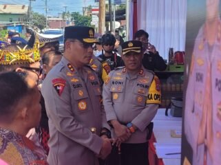 Kapolda Kaltara Irjen Pol Djati Wiyoto Abadhy saat mengecek kesiapan Pos Yan dan Pos Pam untuk Lebaran 2026 di Pulau Sebatik, Sabtu (14/3/2026).