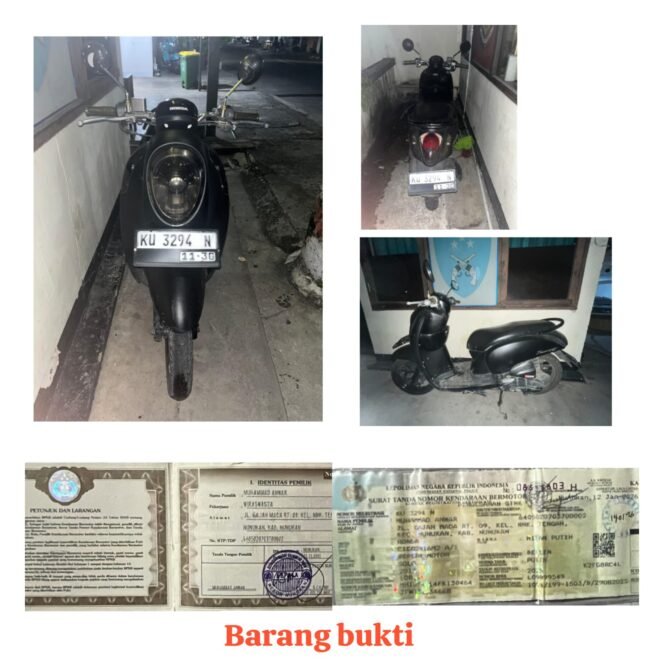 
					Barang bukti pidana penggelapan motor milik nenek 61 tahun oleh residivis benama WA, warga Jalan Pasar Sentral Inhutani. Dok.Polres Nunukan.