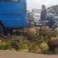 Tumpukan tabung LPG melon milik warga Nunukan yang antre menunggu isi ulang.