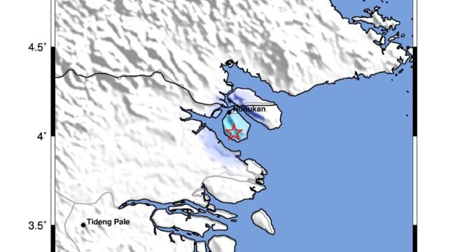 Titik lokasi gempa magnitudo 2,7 di Kota Tarakan, Kaltara. Dok.BMKG.