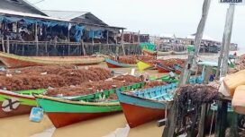 Sejumlah perahu nelayan yang dipenuhi hasil panen rumput laut di wilayah Mamolok, Nunukan Selatan. Dok.Kamaruddin.
