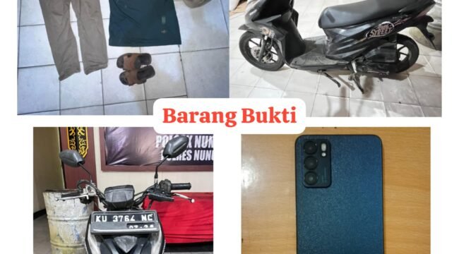 Sejumlah barang bukti yang diamankan polisi dari AF (52), pencuri Hp anak pemilik warung makan Jatim Indah di Jalan Bhayangkara Nunukan. Dok.Polres Nunukan.