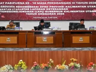 DPRD Provinsi Kalimantan Utara menggelar Rapat Paripurna ke-10 Masa Persidangan III Tahun 2026 dengan agenda penyampaian rekomendasi DPRD terhadap Laporan Keterangan Pertanggungjawaban (LKPj) Gubernur Kalimantan Utara Tahun Anggaran 2025, Senin (11/5/2026). Dok.DPRD Kaltara.