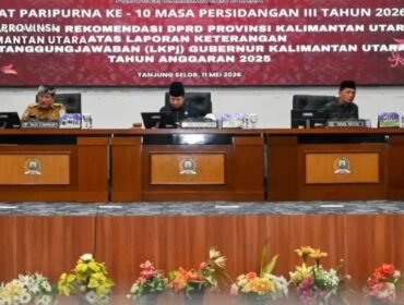 DPRD Provinsi Kalimantan Utara menggelar Rapat Paripurna ke-10 Masa Persidangan III Tahun 2026 dengan agenda penyampaian rekomendasi DPRD terhadap Laporan Keterangan Pertanggungjawaban (LKPj) Gubernur Kalimantan Utara Tahun Anggaran 2025, Senin (11/5/2026). Dok.DPRD Kaltara.