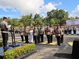 Sejumlah perwira utama Polres Nunukan mengikuti Sertijab di Lapangan Mako Polres Nunukan, Kamis (21/5/2026). Dok.Polres Nunukan.