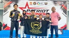 Unggul Taekwondo Academy Nunukan meraih 2 emas dan 3 perak kejuaraan Patriot Indonesia Taekwondo Championship Piala KONI Pusat di Makassar Sulawesi Selatan. Dok.Zainuddin.