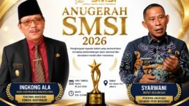 Wakil Gubernur Kaltara, Ingkong Ala dan Bupati Bulungan, Syarwani, menerima penghargaan dari Serikat Media Siber Indonesia (SMSI), Kamis (18/6/2026). Dok.SMSI.