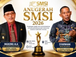 Wakil Gubernur Kaltara, Ingkong Ala dan Bupati Bulungan, Syarwani, menerima penghargaan dari Serikat Media Siber Indonesia (SMSI), Kamis (18/6/2026). Dok.SMSI.