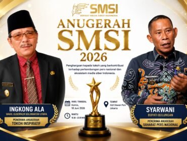Wakil Gubernur Kaltara, Ingkong Ala dan Bupati Bulungan, Syarwani, menerima penghargaan dari Serikat Media Siber Indonesia (SMSI), Kamis (18/6/2026). Dok.SMSI.