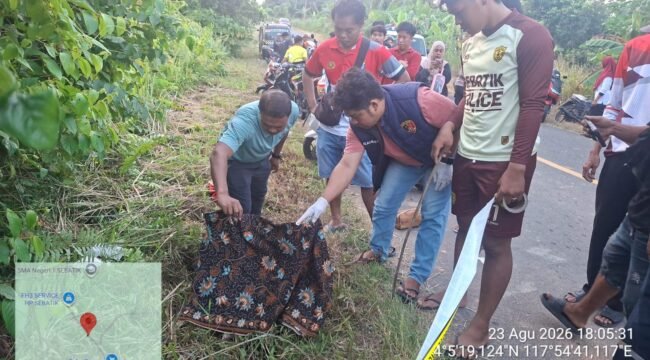 Sesosok jasad bayi perempuan ditemukan tewas membusuk di semak semak pinggir jalan, di perbatasan antara Desa Padaidi dengan Desa Sungai Manurung, Pulau Sebatik, Nunukan, Kalimantan Utara, Minggu (23/8/2026) sekitar pukul 17.41 wita. Dok.Polsek Sebatik Timur.