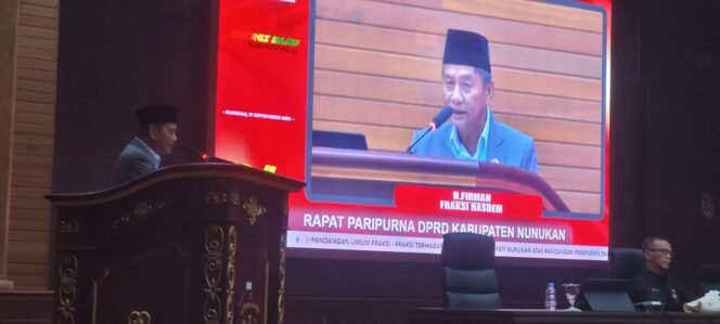 
					Jubir Fraksi Nasdem DPRD Nunukan, Firman Haji Latif membacakan pandangan umum di Rapat Paripurna, Kamis (17/9/2026).