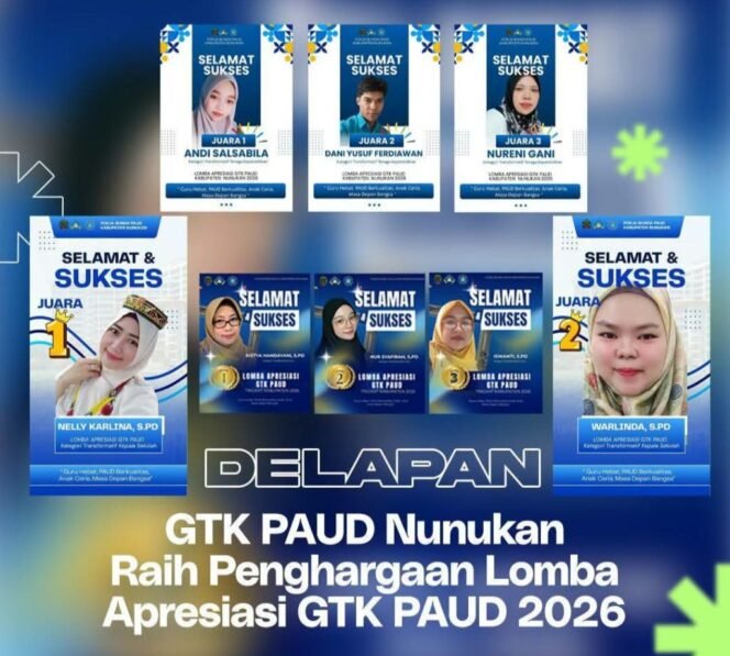 
					Sebanyak delapan Guru dan Tenaga Kependidikan (GTK) Pendidikan Anak Usia Dini (PAUD) Kabupaten Nunukan, ditetapkan sebagai pemenang Lomba Apresiasi GTK PAUD Kabupaten Nunukan Tahun 2026. Dok.Diskominfotik Nunukan.